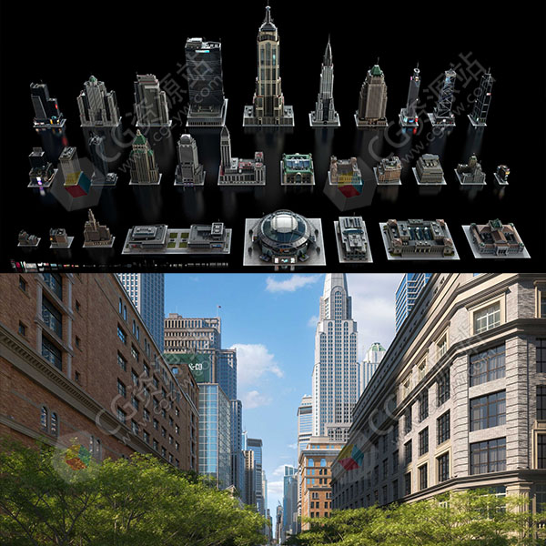 曼哈顿摩天大楼现代城市建筑楼房3D模型 C4D/MAX/FBX/OBJ/Maya/Blender/Houdini/Unreal格式-图片1