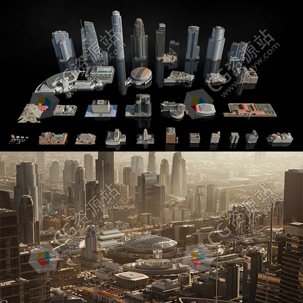 现代经典高层大楼洛杉矶城市建筑3D模型-图片1