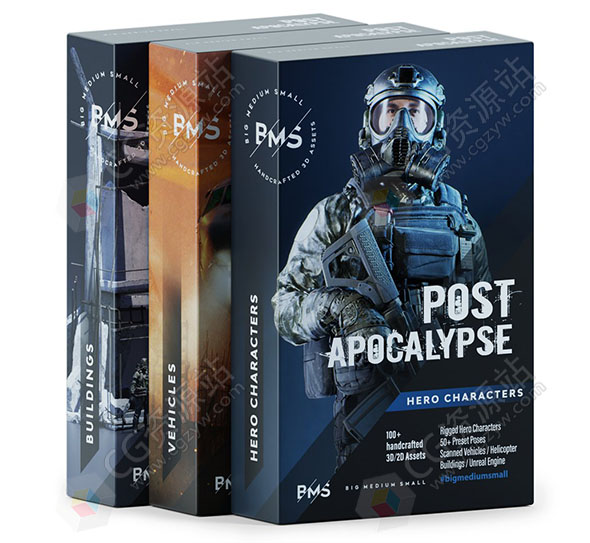 100组人物器械武器车辆建筑物战争3D模型 BMS – Post Apocalypse-图片1