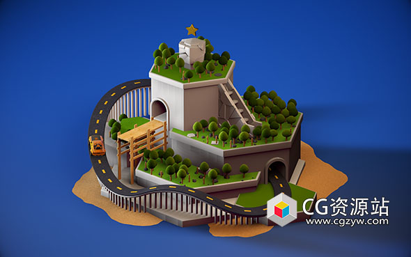 三维创意卡通城市小岛制作C4D教程+中英文字幕