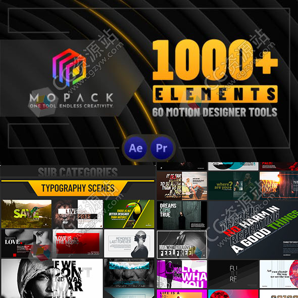AE/PR脚本-1000个时尚图形指示线背景调色文字标题排版海报设计宣传动画-图片1