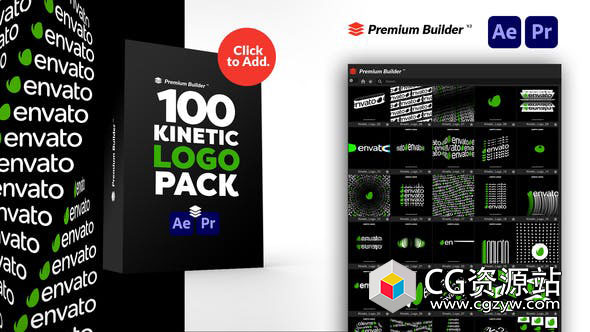 AE/PR模板脚本-100组创意动态排版logo动画 Kinetic Logo Pack