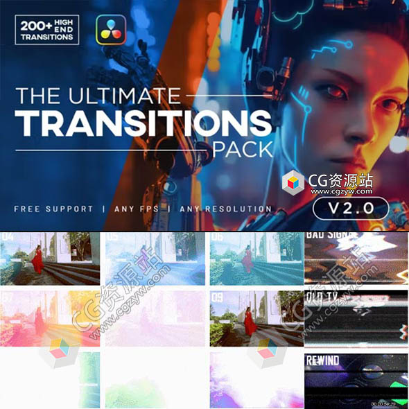 达芬奇预设-385组时尚扭曲冲击水墨笔刷遮罩无缝视频转场