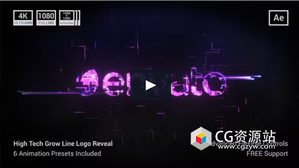 AE模板-抽象创意高科技线条Logo动画 High Tech Grow Line Logo Reveal