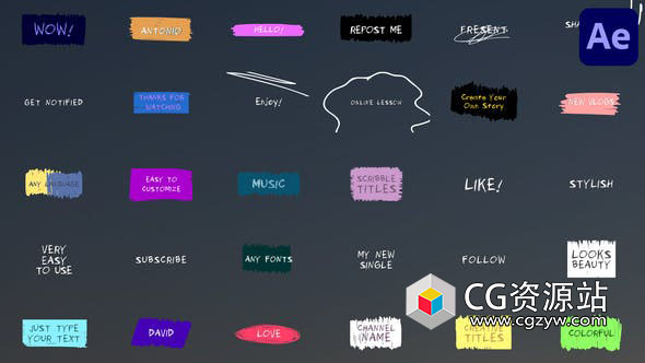 AE模板-彩色卡通手绘涂鸦标题文本动画 Scribble Titles