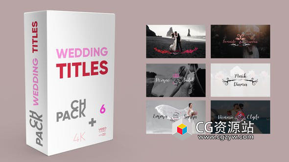 FCPX插件-6组4k创意设计浪漫线条花蔓婚礼标题动画 Wedding Titles