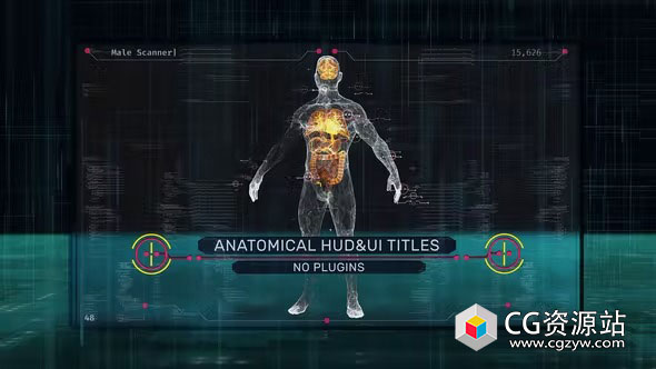 AE模板-科技感旋转线框人体器官场景HUD界面UI标题动画
