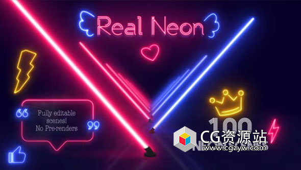 AE模板-100个Saber插件霓虹灯场景文字标题logo动画