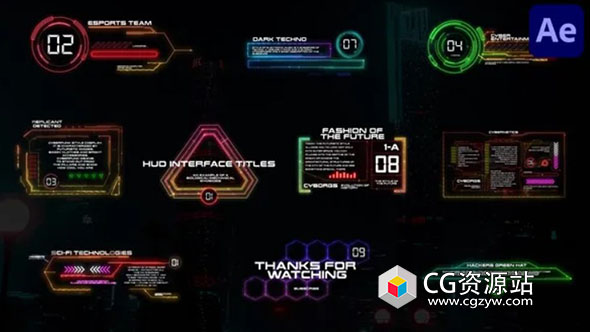 AE模板-科技感HUD界面文字标题动画 HUD Interface Titles