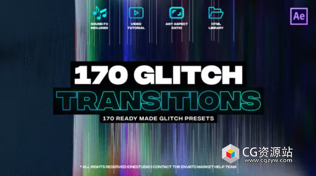 AE模板-170种毛刺故障特效无缝视频转场+音效