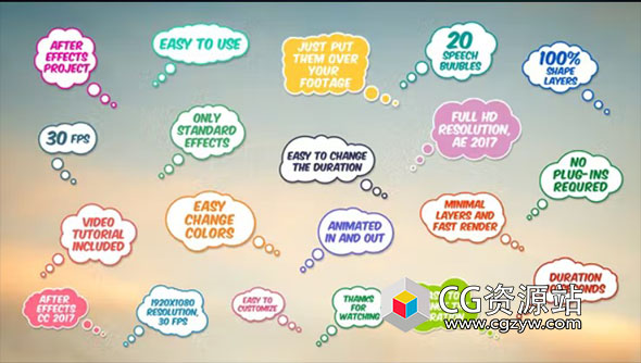 AE模板-20个卡通气泡对话框动画 20 Speech Bubbles