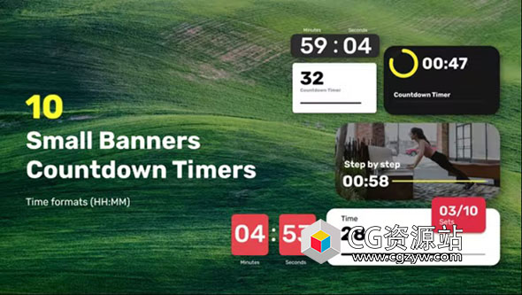 AE模板-10个小横幅计数时间倒计时元素动画 Small Banners Countdown Timers