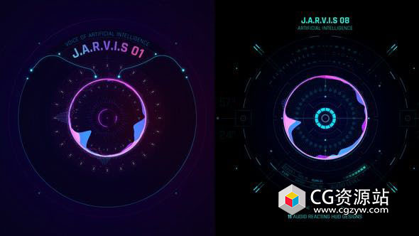AE模板-11种科技感HUD音频波形可视化动画 HUD Jarvis