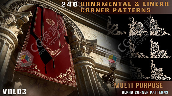 240种4K建筑线性转角平铺装饰边框图案 Vol 03-图片1