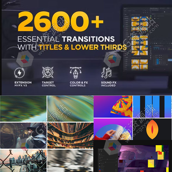 PR脚本-2600组文字标题水墨漏光故障视差图形元素无缝转场预设-图片1