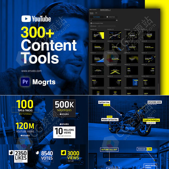 PR模板-300组网络视频文字标题排版指示线字幕订阅转场元素包Mogrt-图片1