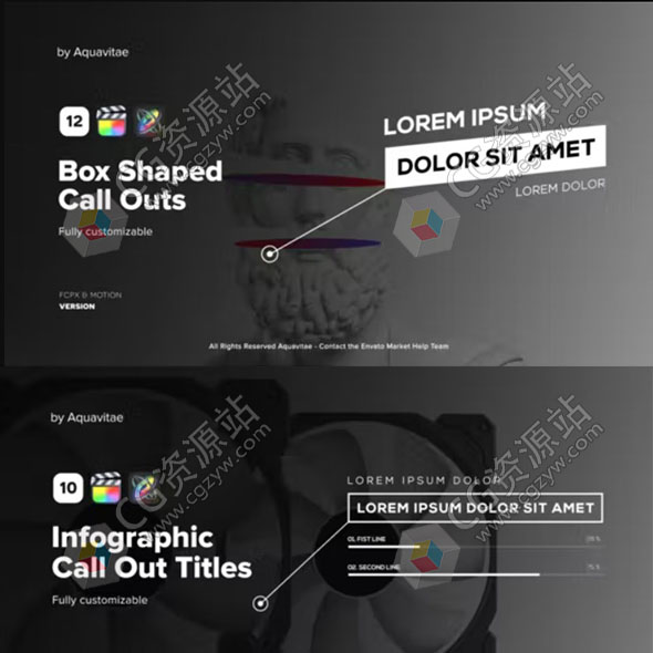 FCPX插件-22种线条呼出框形标注文字标题动画