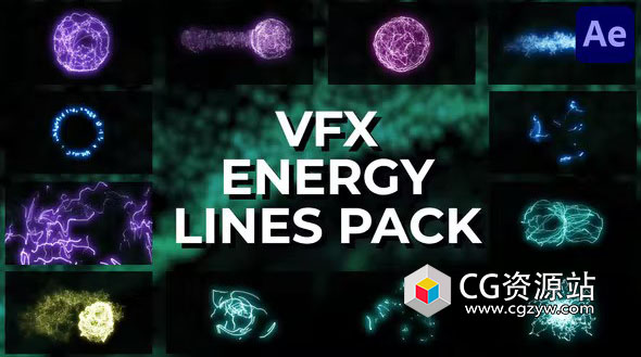 AE模板-VFX特效多彩发光粒子能量线元素动画