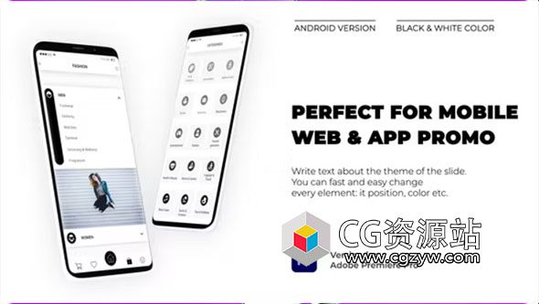 AE模板-黑白色安卓手机APP宣传展示片头 Dynamic Android App Promo