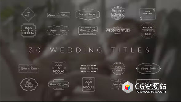 PR模板-30个浪漫婚礼线条文字标题动画 Wedding Titles MOGRT
