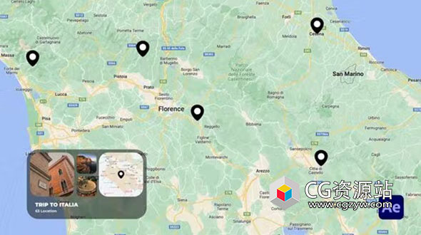 AE模板-4K地图路径地点连线动画 Map Route Animations