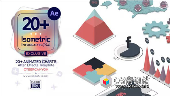 AE模板-20组三维等距扁平化信息图表场景MG动画