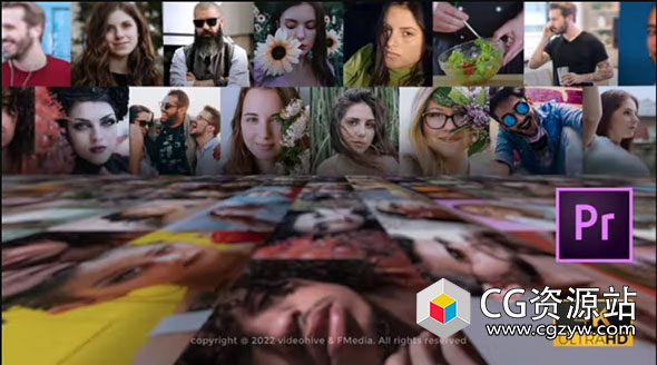 PR模板-4K照片视频墙logo动画开场片头 Vlog Mosaic Logo Opener