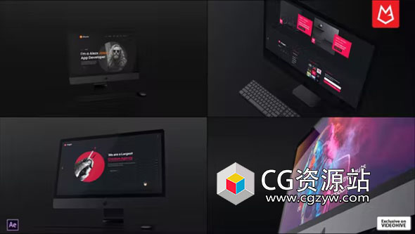 AE模板-深色苹果台式电脑样机宣传展示片头 Dark Desktop Promo Mockup Pack