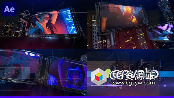 AE模板-三维城市背景广告宣传logo动画片头 Party City+背景音乐