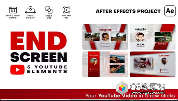AE模板-创意油管片尾视频推荐视窗动画 YouTube End Screens