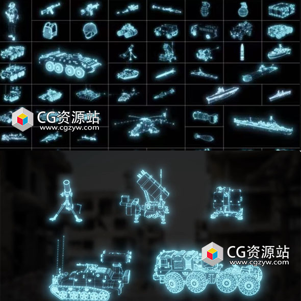 AE模板-军事武器元素科技感HUD动画+视频素材