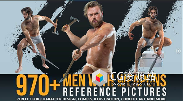 970张男性手持冷兵器武器战斗艺术姿势造型高清参考图片-图片1
