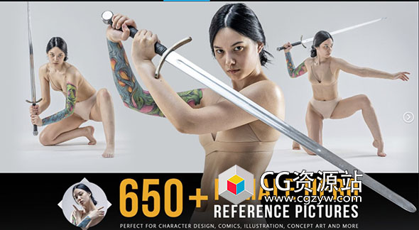 650张女性角色姿势击剑跳跃站立参考图片-图片1