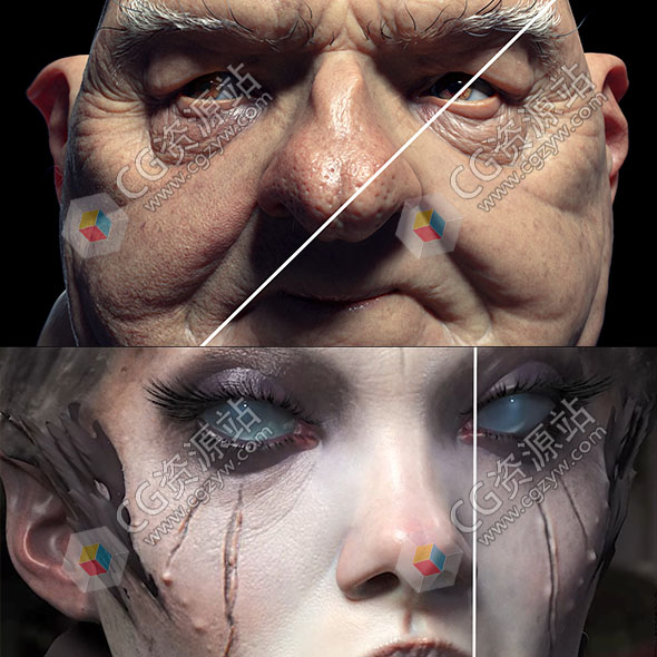 人脸面部逼真皮肤毛孔细节深度贴图素材 Face kit