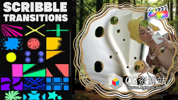 FCPX插件-20种手绘涂鸦卡通流体图形过渡转场动画 Scribble Transitions