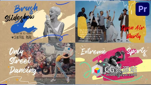 PR模板-艺术画笔多彩水墨笔刷效果照片幻灯片 Brush Slideshow