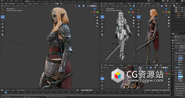 Blender女骑士游戏角色建模教程 Knight Girl Process Videos-图片1
