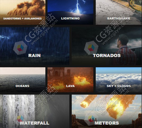 277组自然元素闪电云层下雨雪龙卷风沙尘暴瀑布水面地面破碎特效视频素材-图片1