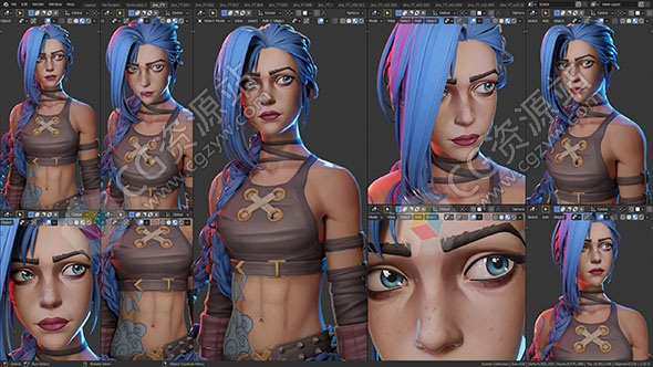 Blender英雄联盟游戏角色Jinx建模视频课程-图片1