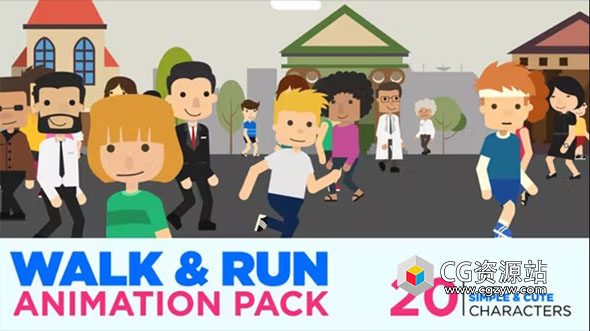 AE模板-步行跑步循环卡通人物MG动画 Walk & Run Cycle