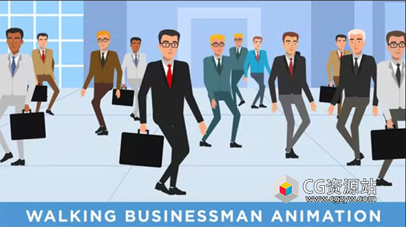 AE模板-人群行走场景卡通人物走路MG动画 Walking Businessman Animation