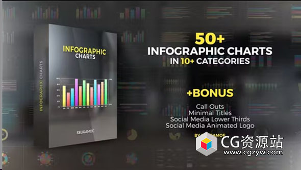 AE/PR模板-50+信息图表数据统计垂直水平柱状图折线图动画 Infographic Charts