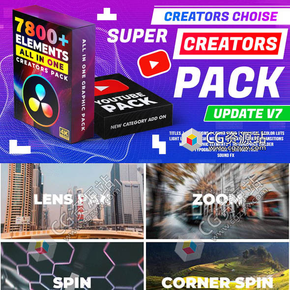 达芬奇模板-7800+LUTS视频调色无缝转场文字标题排版字幕条预设-图片1