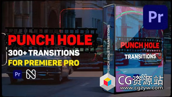 PR模板-300种复古胶片叠加摄像机视频无缝转场 Punch Hole Transitions