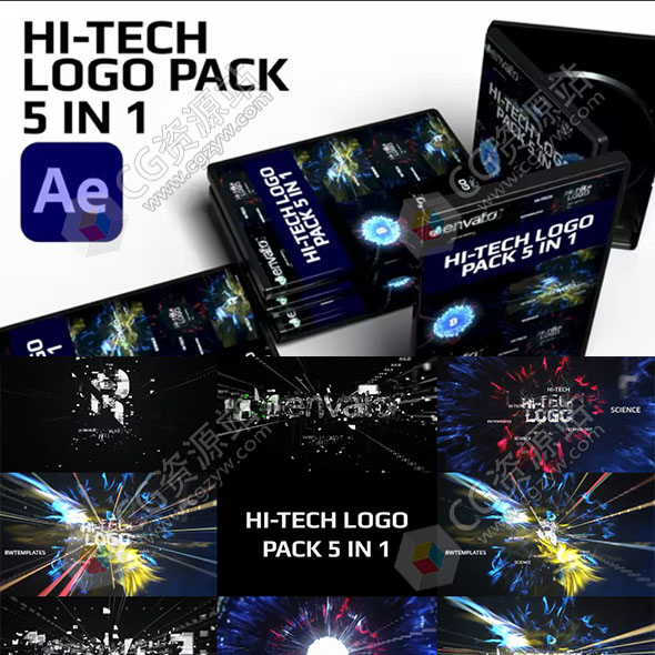 AE模板-E3D炫酷科技感粒子4Klogo片头开场动画 5 合 1