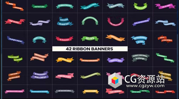 AE模板-42组4K丝带横幅条文字标题出入动画 Ribbon Banners