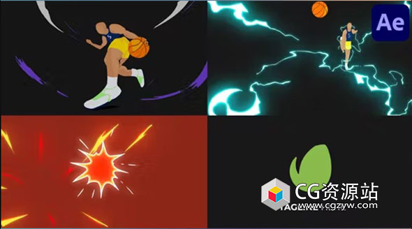 AE模板-卡通手绘篮球运动员logo动画 Basketball Logo