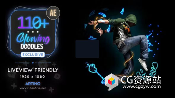 AE脚本-110个发光涂鸦包手绘线条视频动作展示工具包 110 Glowing Doodles Pack