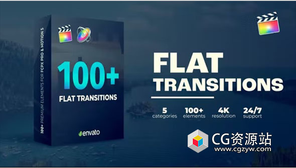 FCPX插件-100组摄像机平移旋转无缝转场动画预设 Flat Transitions