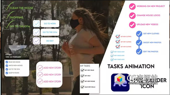 AE模板-任务列表选项打勾标题动画动画 Tasks Animation